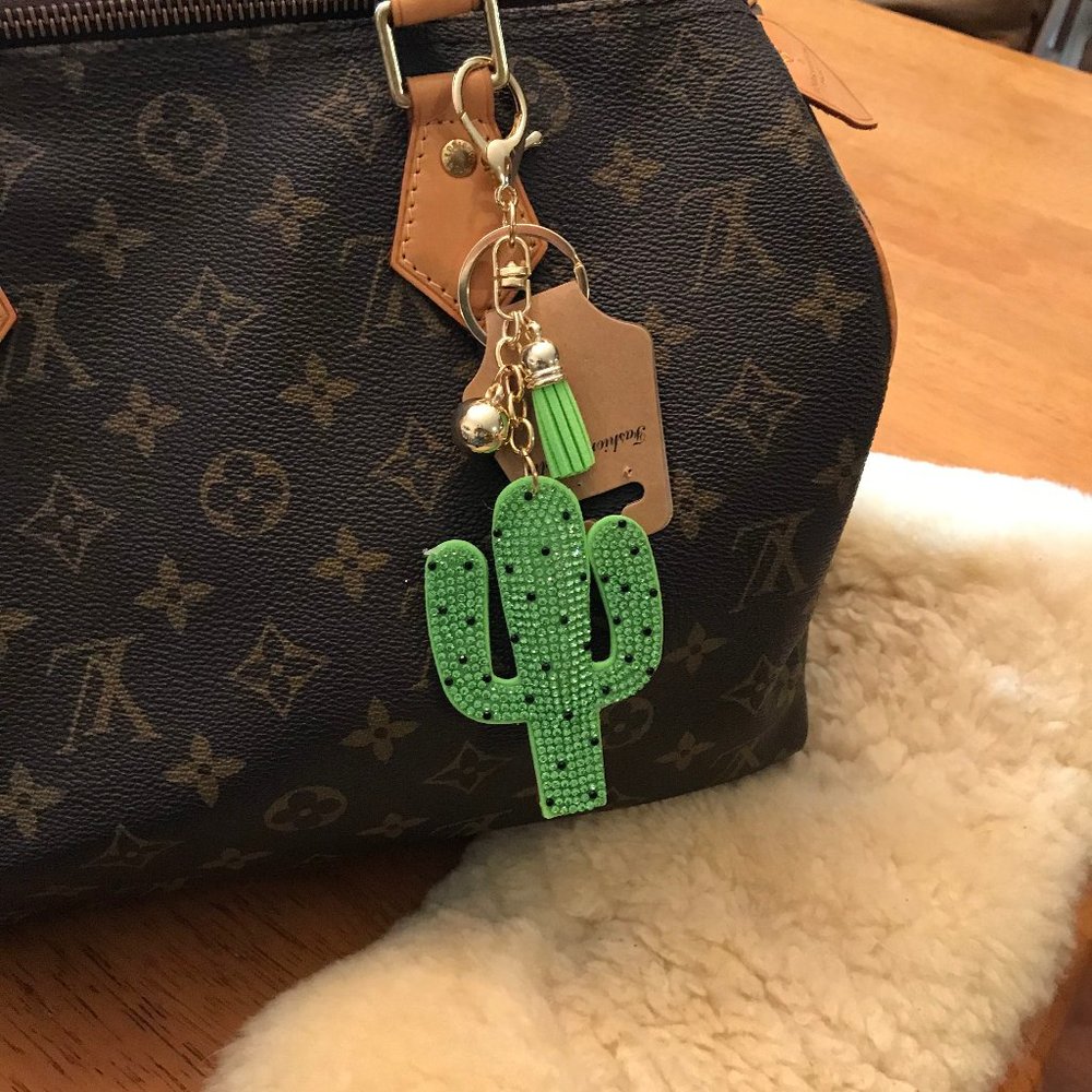 Sparkly Saguaro Cactus Keychain with D-ring clasp - Picture 2 of 4